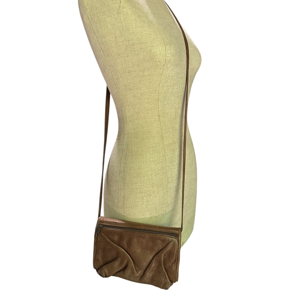 Vintage brown tan leather JULIA DUREN crossbody flap bag